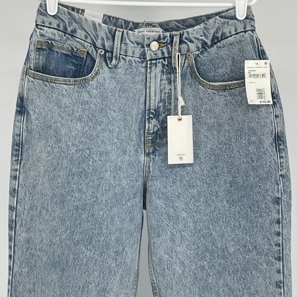 GOOD AMERICAN NWT GOOD 90’s DUSTER CROP STRAIGHT LEG JEANS INDIGO 101 2/26 - Picture 7 of 11